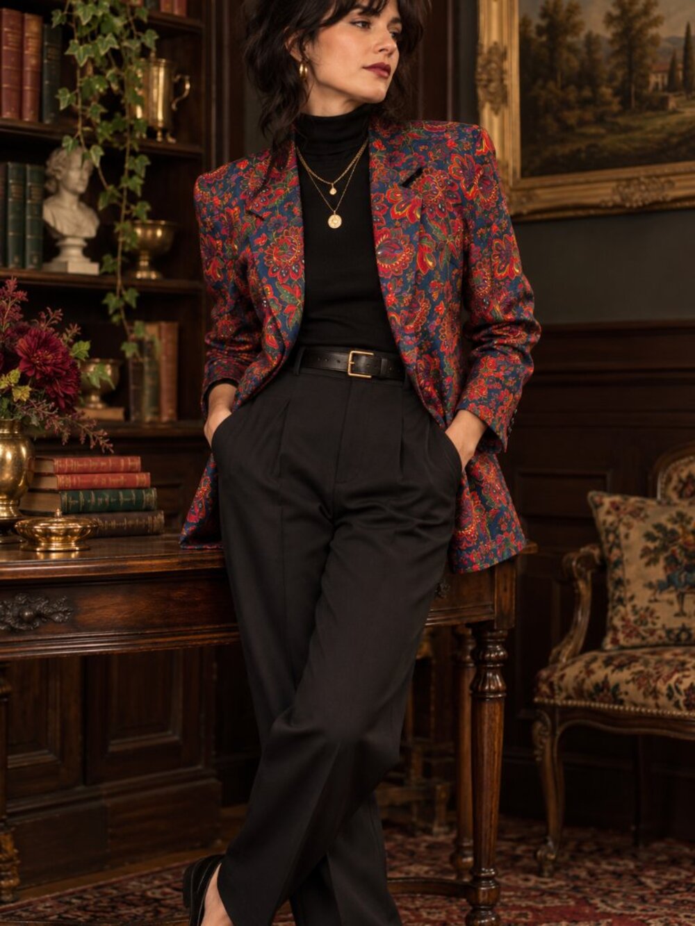 Vintage Talbots 100% Silk Paisley Blazer Jacket Size 4 Jewel Tone Floral